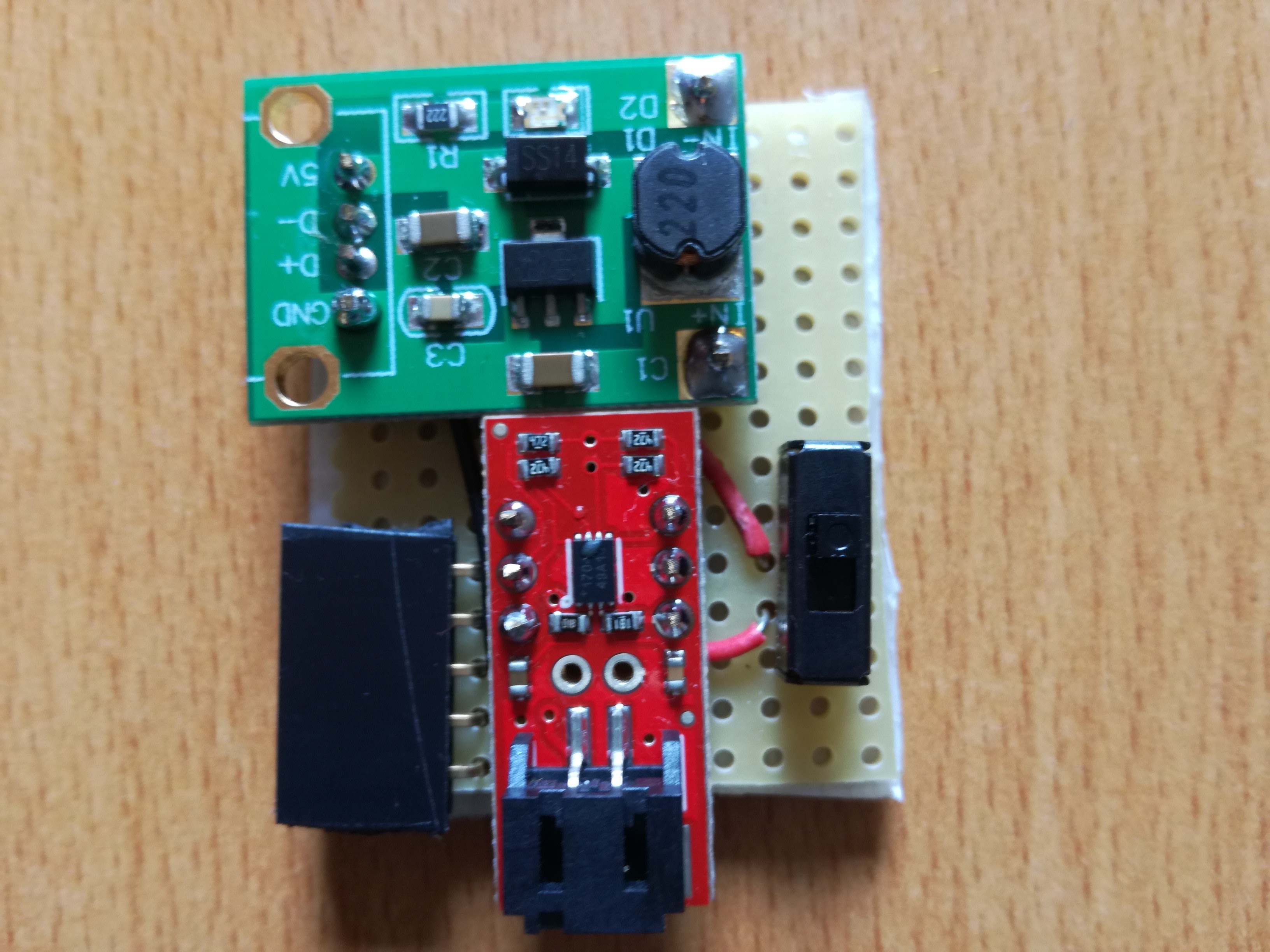 The Power Module parts on a Stripboard