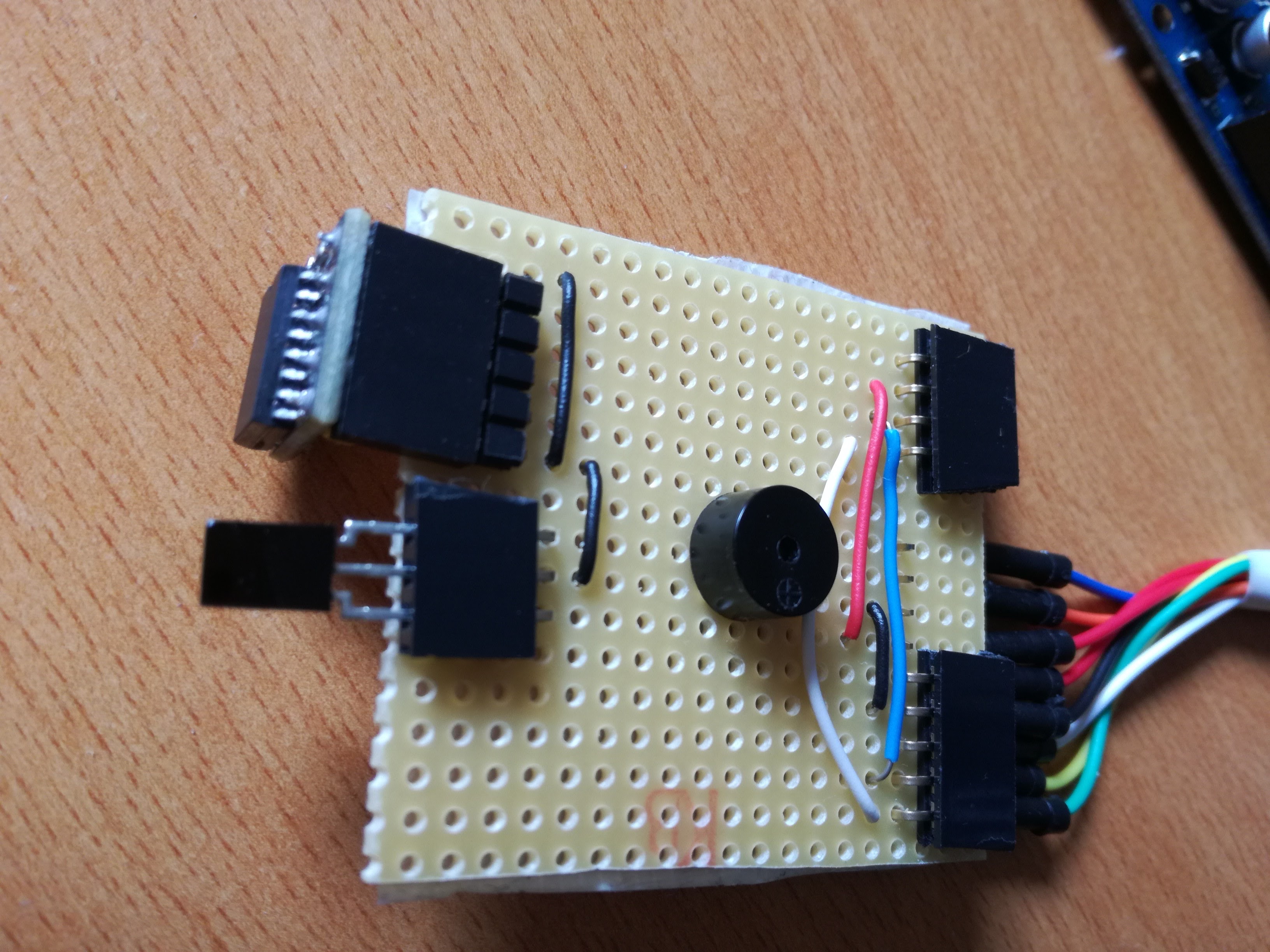 The Sensor Module parts on a Stripboard