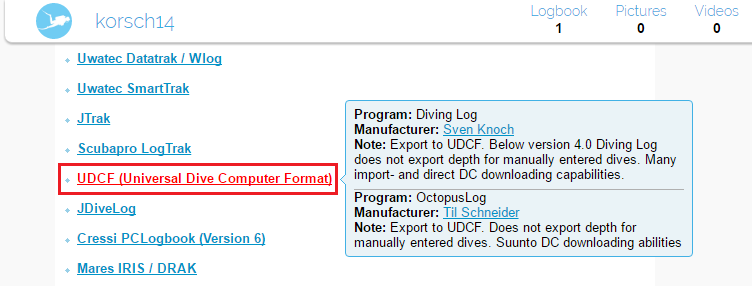 Import UDCF files on the Divelogs.de website