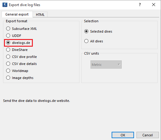 Export dives from Subsurface to Divelogs.de