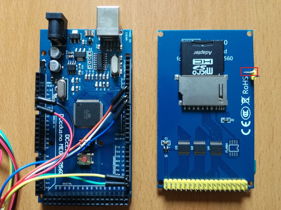 LCD screen and Arduino Mega 2560 boards