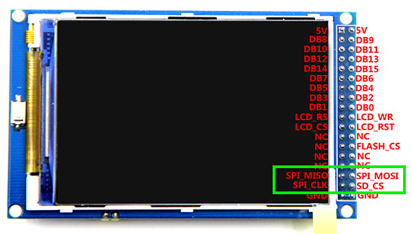 SPI ports for SD card connection on the TFT LCD shield