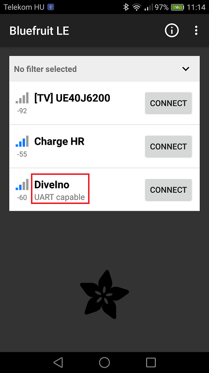 Click onto the Connect button right next to DiveIno