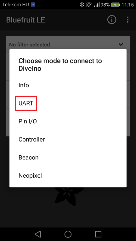 Select UART mode in the list