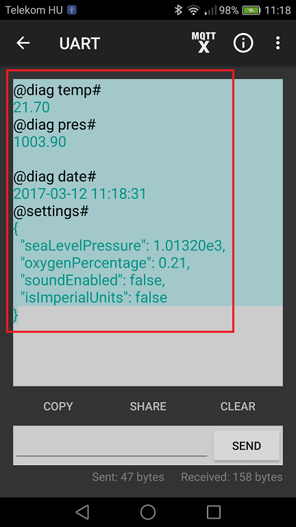 Interact with DiveIno Serial API through Bluetooth