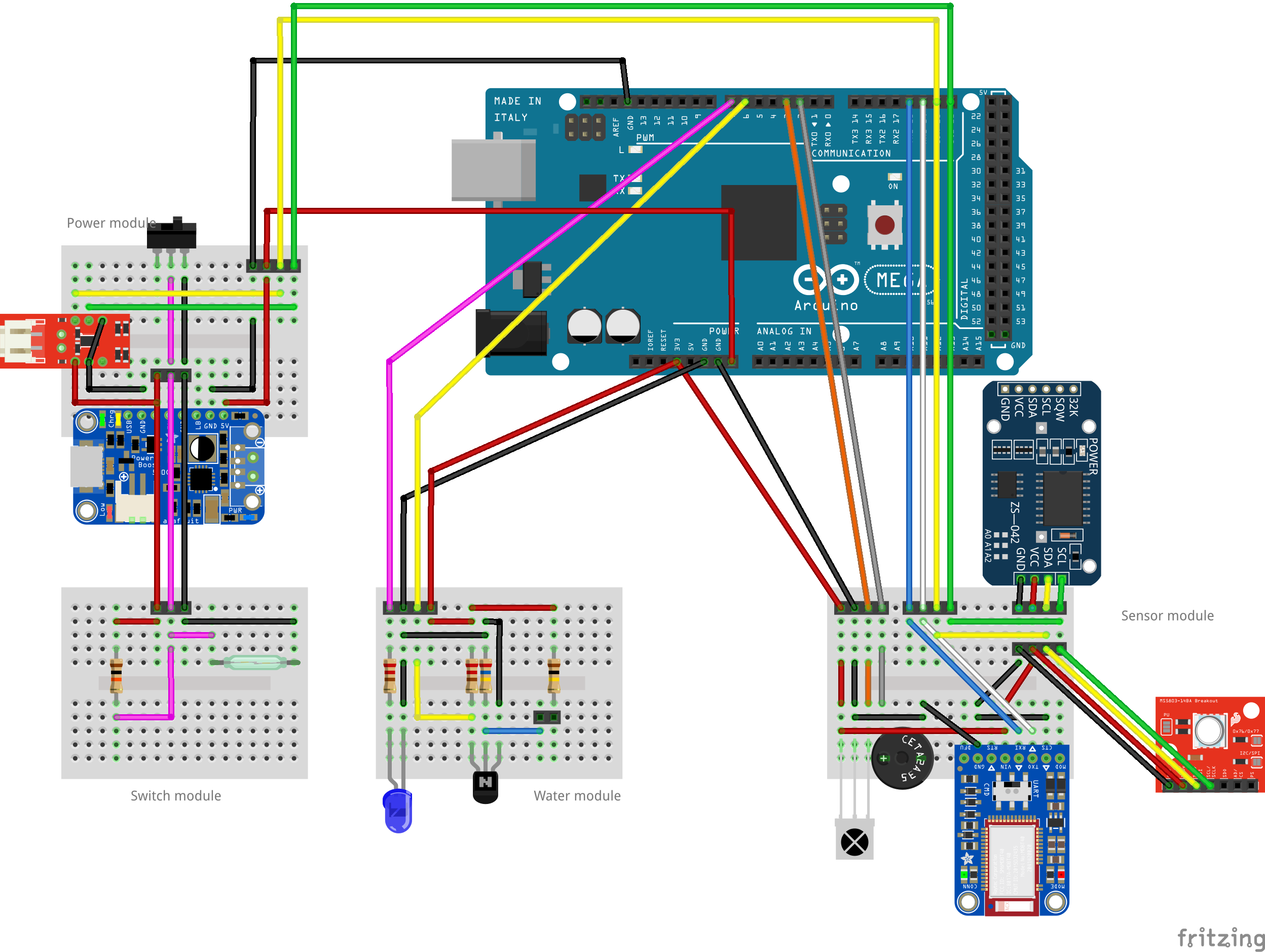 DiveIno modules on separate breadboards