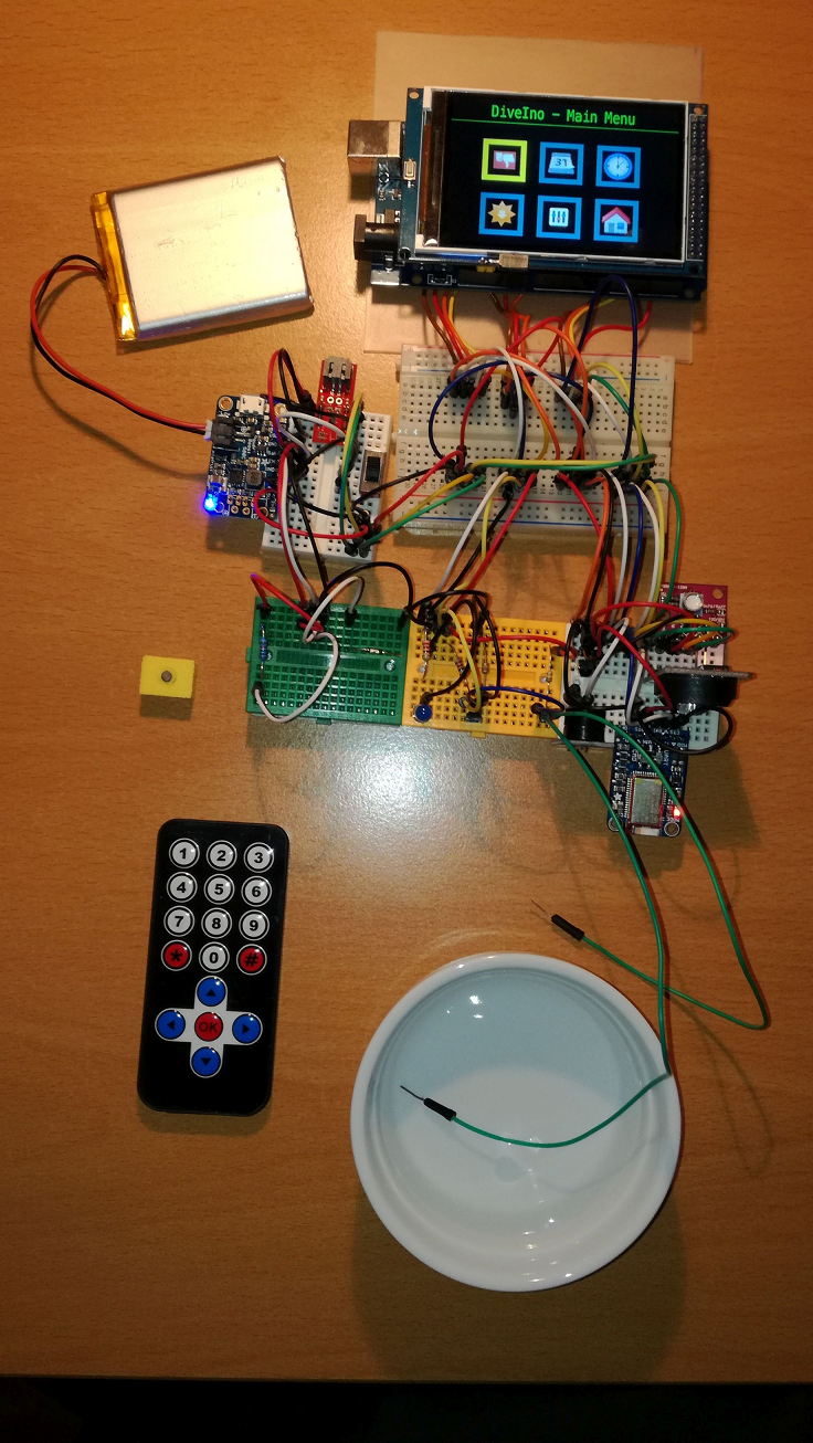 DiveIno modules on separate mini solderless breadboards