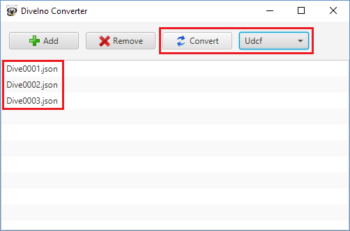 DiveIno log files loaded into DiveIno Converter