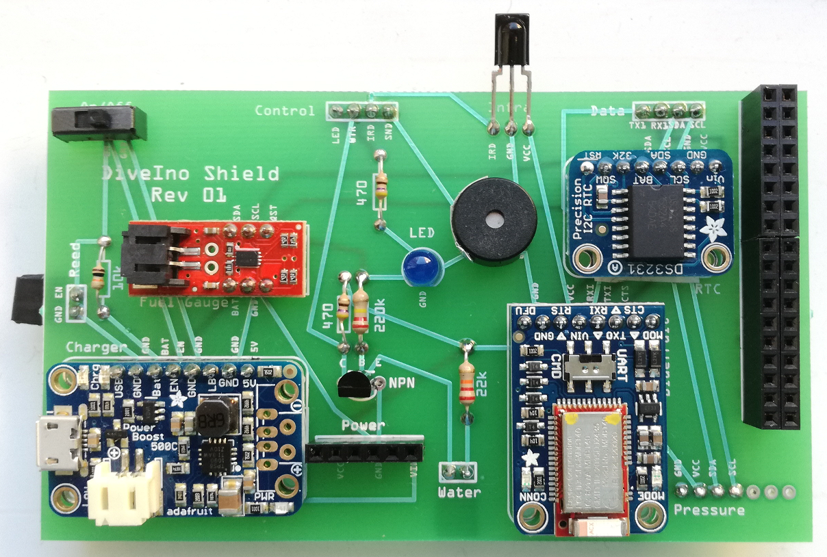 DiveIno Arduino Shield - Revision One - Front view