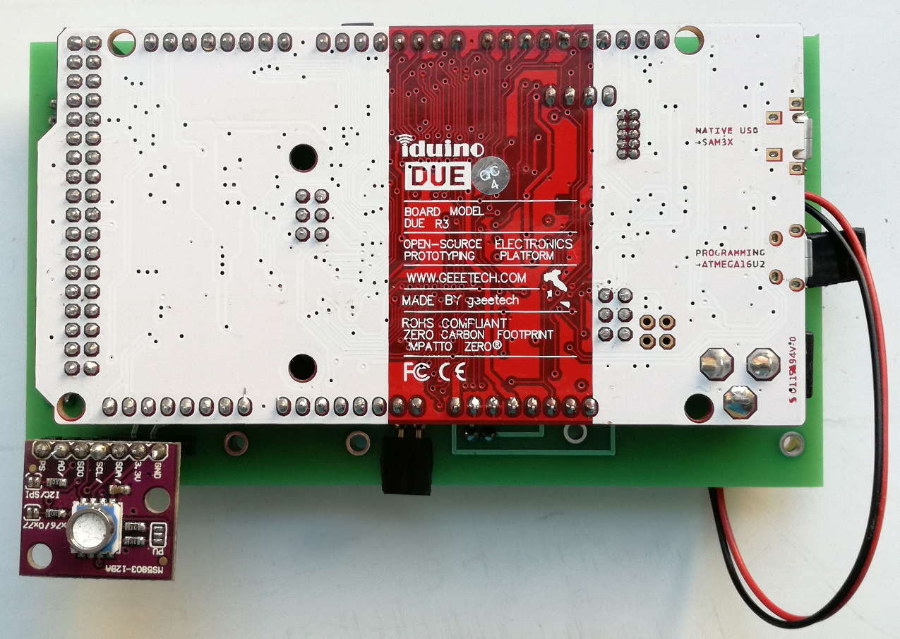 DiveIno Arduino Shield version - Revision Three - Back view with the pressure sensor breakout